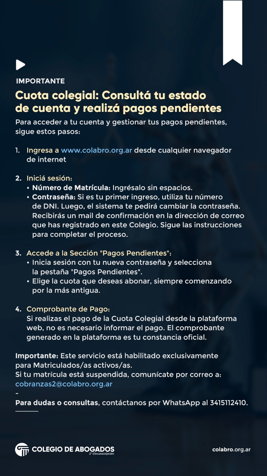 Cuota colegial: Consultá tu estado de cuenta y realizá pagos pendientes